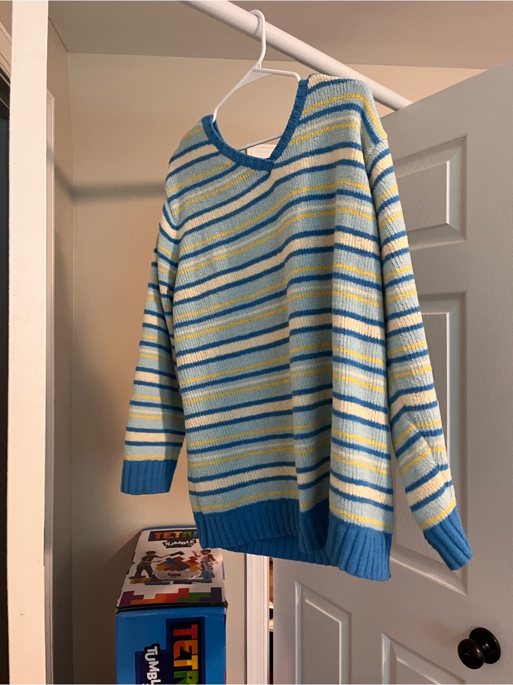 Basic Editions Blue, White & Yellow Striped Knit Sweater